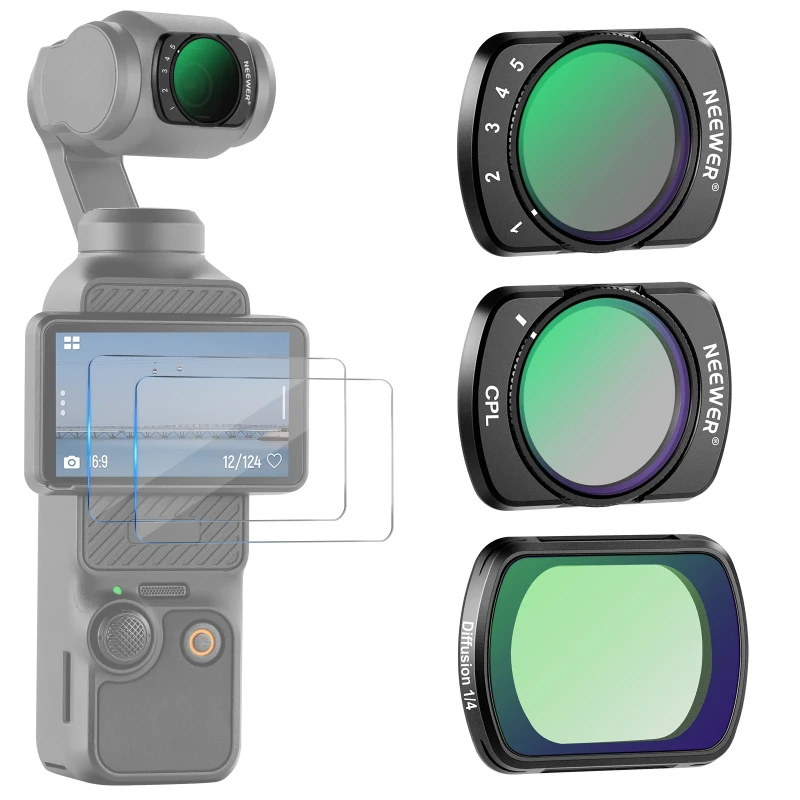 NEEWER ND2-32 1/4 Black Diffusion&CPL Filters Set For DJI Osmo Pocket 3 (FL-89)