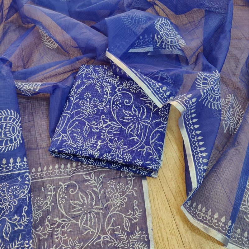 Edathal Star Collection's Kota Doria Pure Cotton Printed Dress Material | Top And Dupata