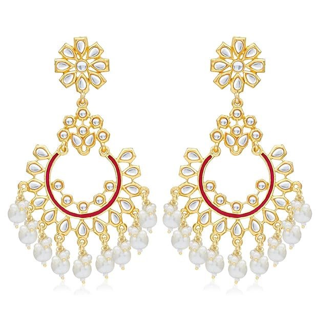 Antique Pearl Gold Plated Kundan Chandelier Earring For Women (SKR56829