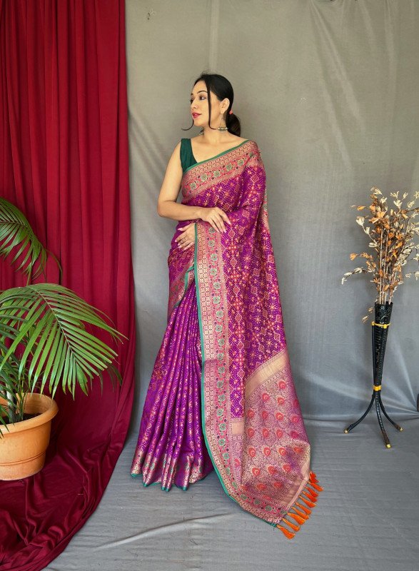 Double Shaded Violet colour Pure Kanchi Pattu Saree – Cherrypick