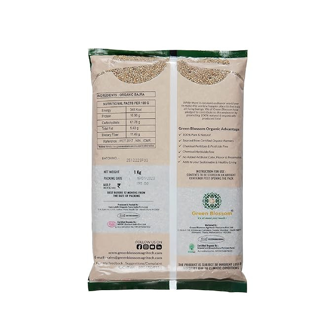 Green Blossom Fresh Natural & Organic Bajra - 1 KG | Pearl Millet Whole | Whole Grain For Weight Loss & Digestive Health | Rich in Nutrients & fibre (1 KG)