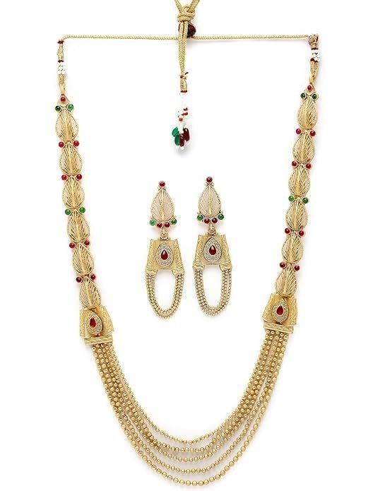 Sukkhi Intriguing Gold Plated Rani Haar Long Kundan Studded Matinee Necklace Set And Earring | Jewellery Set For Women (NS105731)