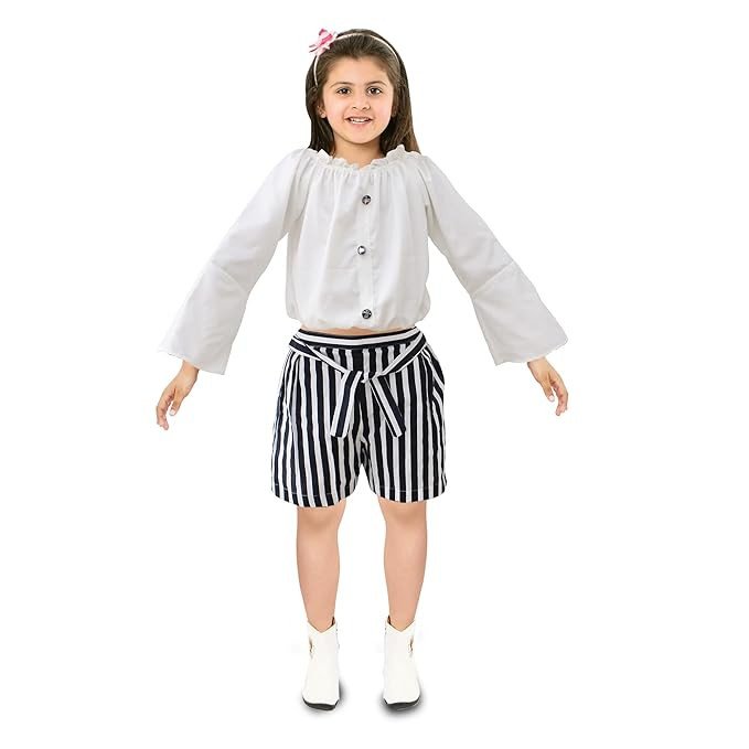 GONATURS Girls/Kids Western Style Striped Print TOP & Shorts