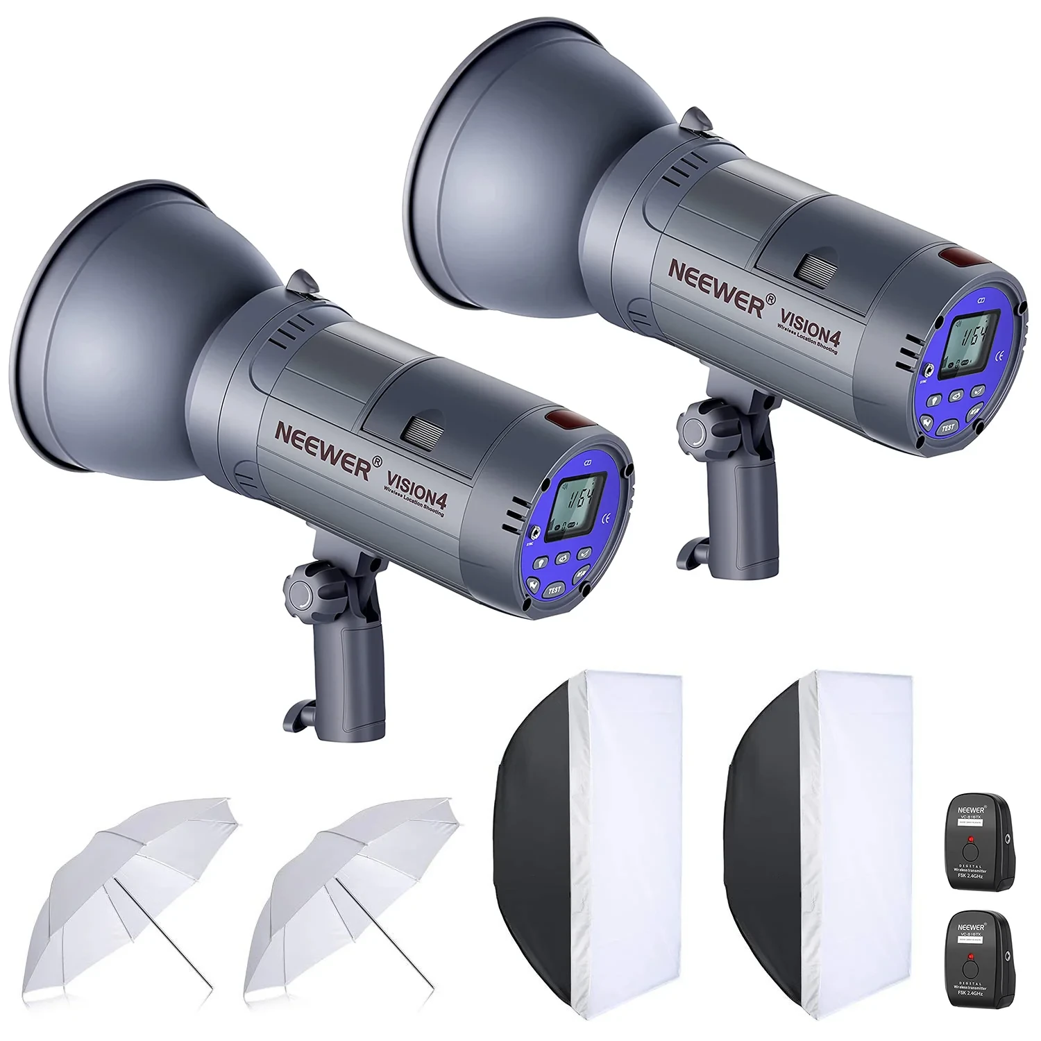 2 Pack Vision4 GN60 300W Outdoor Studio Flash Kit