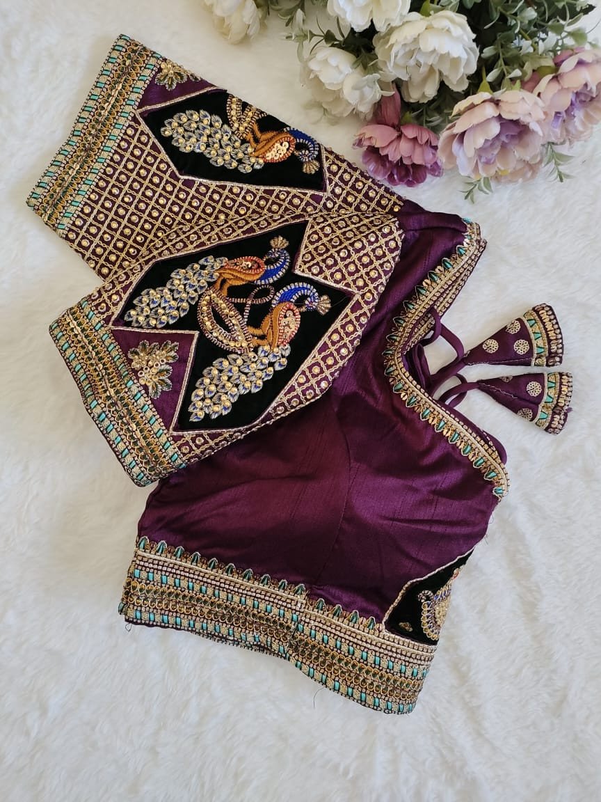 Sai Ram Textiles  New Model Silk Embroidery Peacock Sleeve Blouse | Ready Made Blouse