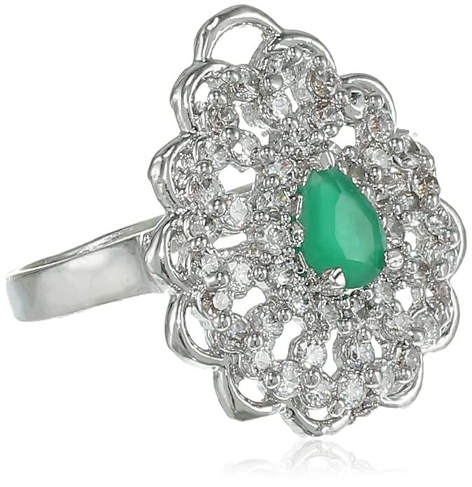 Women Enchanting Rhodium Plated Cz Emerald Ring(255R1140_18)