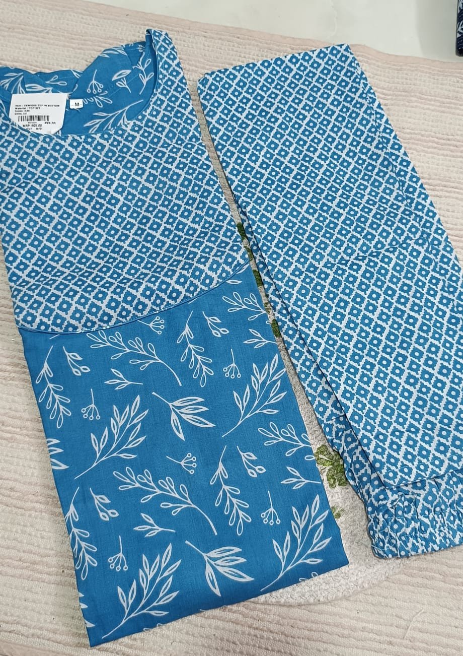 Avanika Collection's Pure Cotton Premium Quality Churidar Top With Lining & Pant Set - Sky Blue Colour