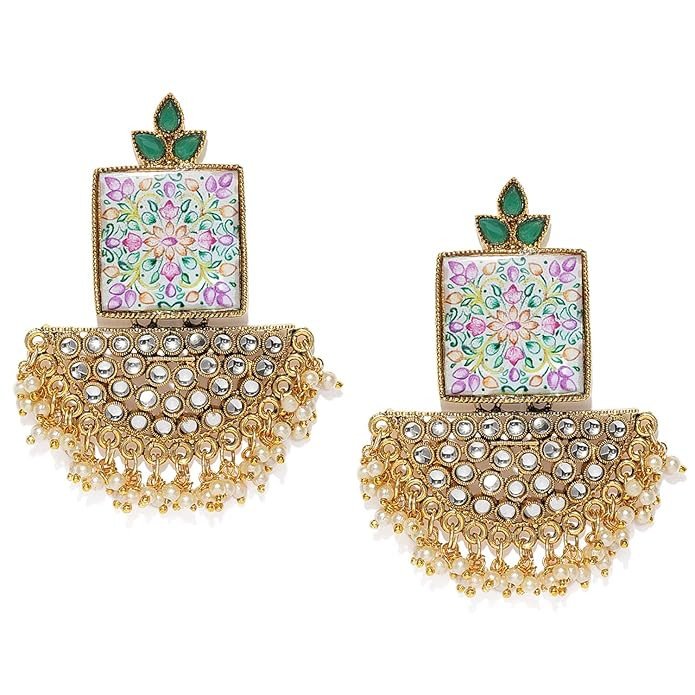 Astonish Gold-plated Pearl Chandelier Earrings for Women (Multi-colour) (E83487)