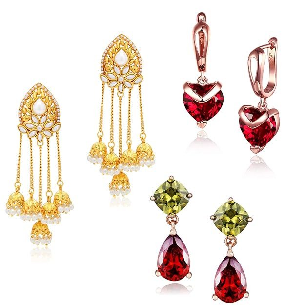 Elegant Swarovski Crystal Gold Plated Set of 3 Earrings Combo for Women (SKR69038)