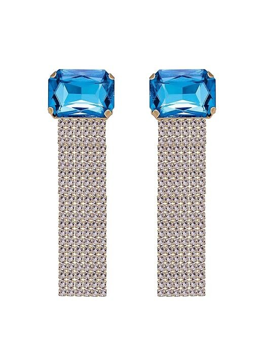 All-Season Gold Plated Sky Blue Stone Studded Dangle Earrings | Fashion Jewellery for Women (E104800)