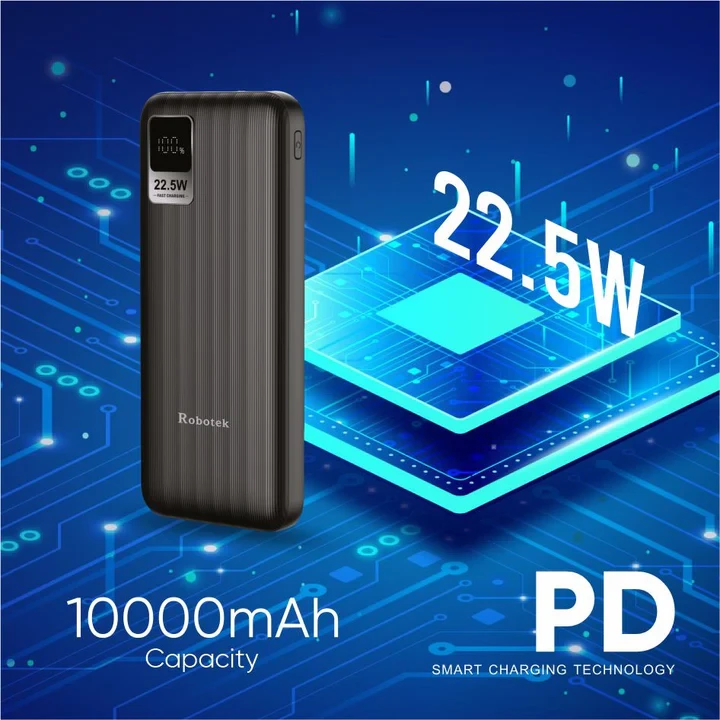 ROBOTEK S11 Energy 10000mAh Type-C PD Fast Charging Power Bank | 22.5W PD Fast Charging Type C | Triple Output Type-C + USB-A + USB-A | Dual Input Type-C + Micro USB | | Slim & Compact Portable Charge