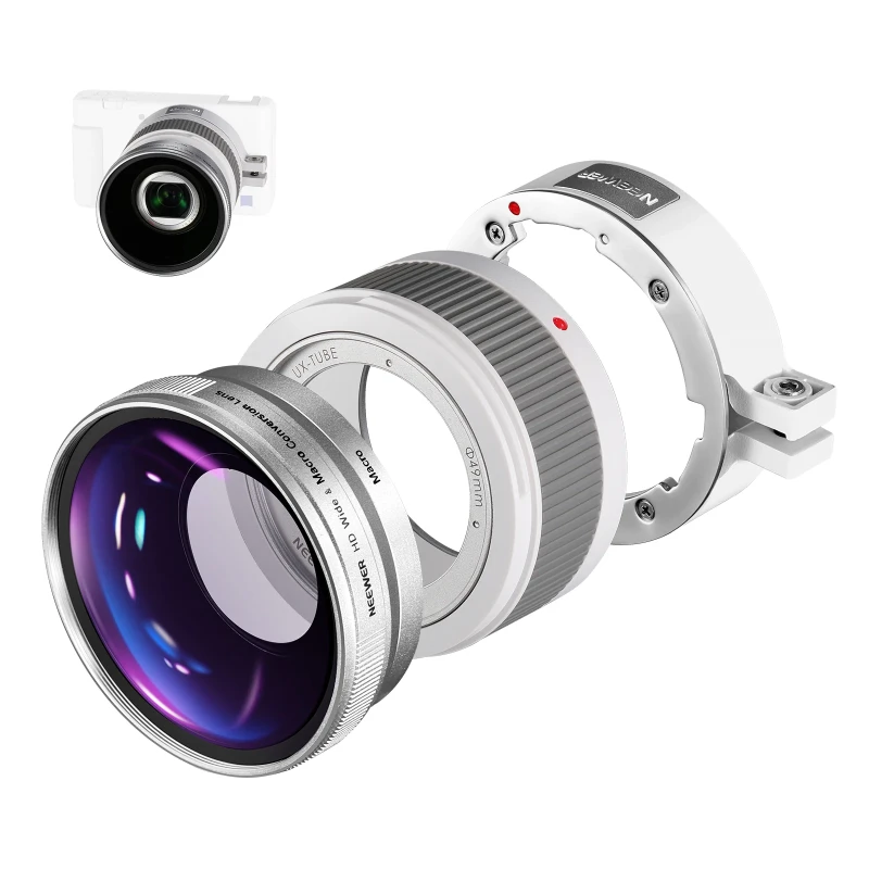 NEEWER 2 in 1 Wide Angle & 10x Macro Additional Lens for Sony ZV-1 - Lens Kit (White)