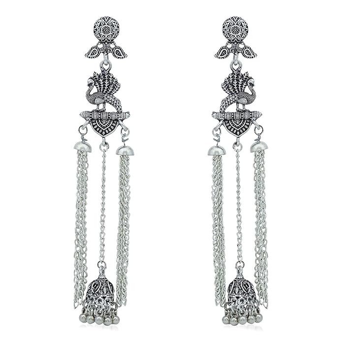 Marvellous Oxidised Peacock Chandelier Earring For Women (SKR56801)