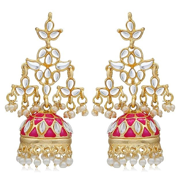 Trendy Pearl Gold Plated Meenakari Kundan Jhumki Earring For Women (SKR56891)