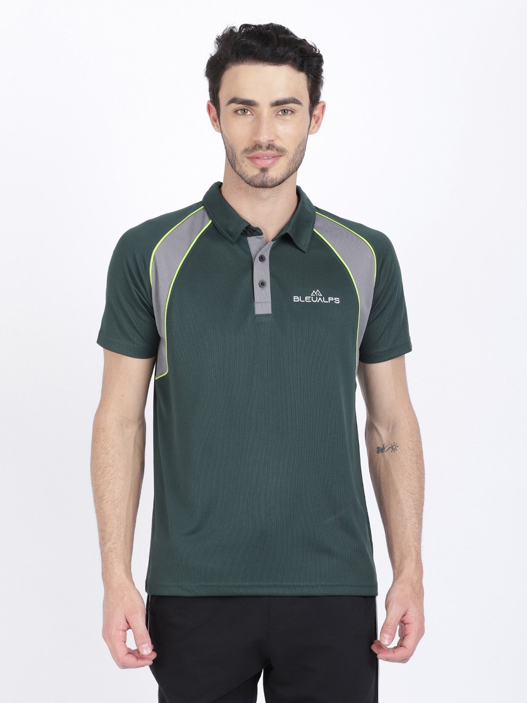 Bleualps Active Mens Polo Collar T Shirt Cut N Sewn Contrast Colours | Sports T-Shirt | Workout T-Shirt