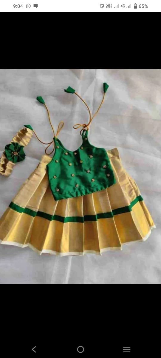 Classy Threads Collectionzz Trendy Stylish Premium Quality Golden Tissue Skirt And Green Top For Baby Girls | Pattupavada For Girls