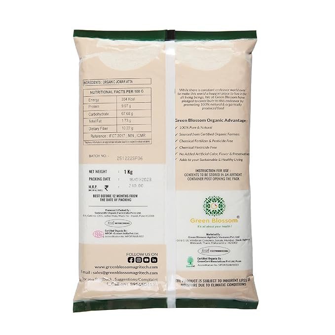 Green Blossom Natural Organic Jowar Atta - 1 Kg | Organic Jowar Flour ...