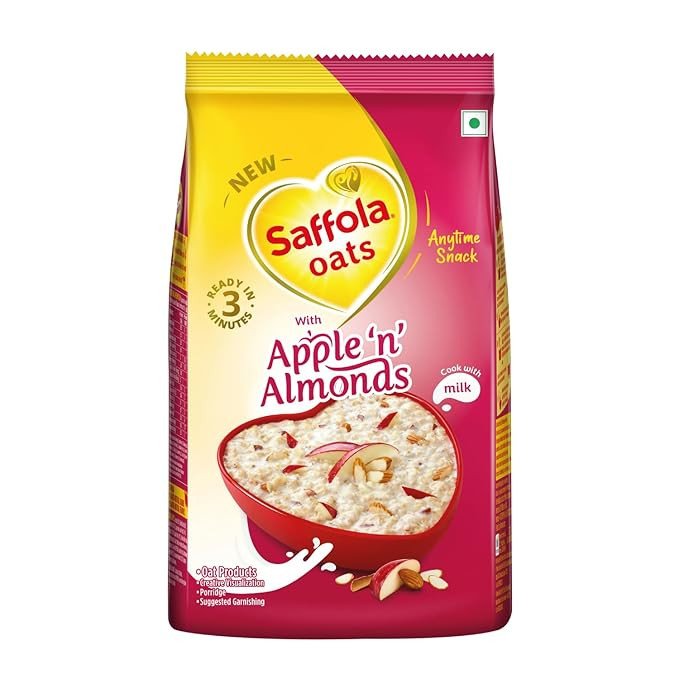 Saffola Oats with Apple 'n' Almonds, Fruit Flavoured Oats with High Fibre, Yummy Anytime Snack, 400g