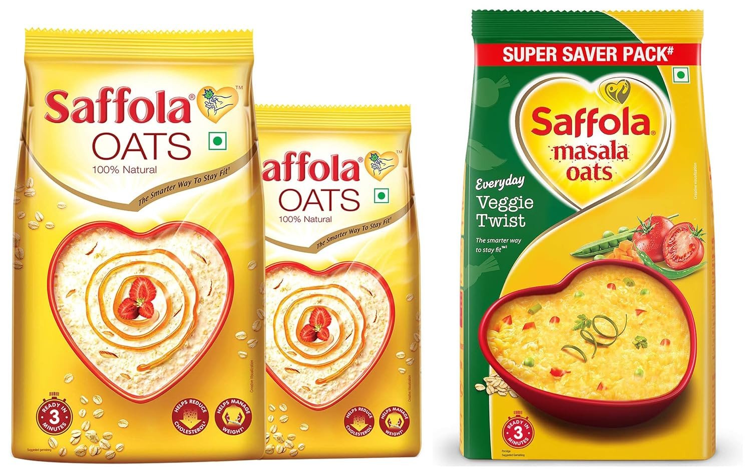 Saffola Oats, 1 Kg With Free Saffola Oats 400 Gm + Saffola Masala Oats, Veggie Twist, 500G