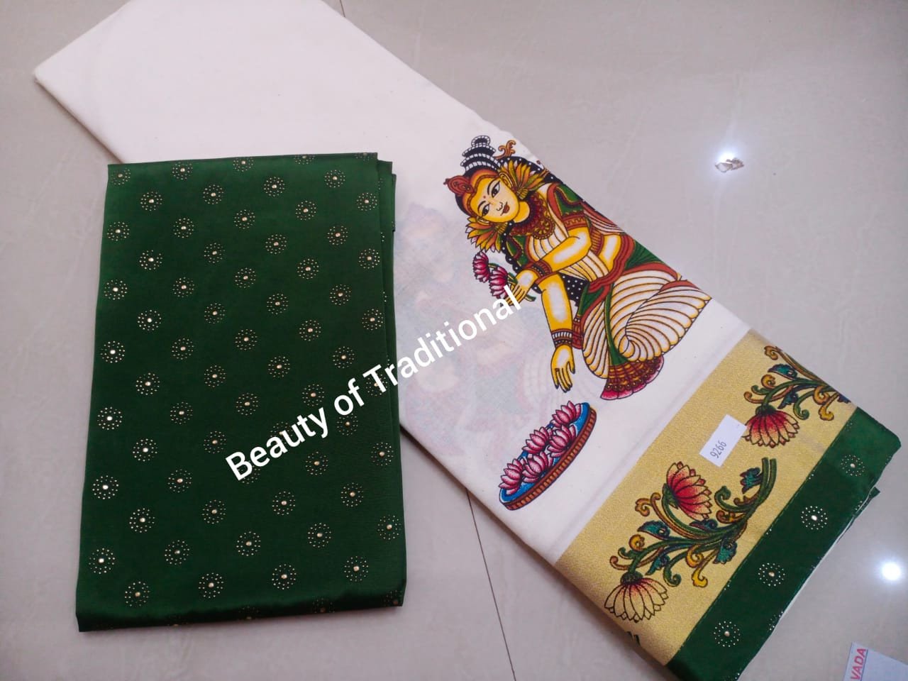 Avanika Collection's Pure Cotton Mural Work Pattu Pavada Material - Multicolour | Kerala Style Unstitched Skirt & Jacket