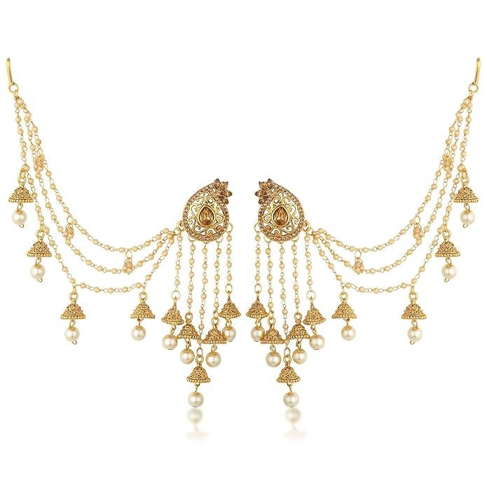 Elegant Gold Plated Wedding Jewellery Bahubali Inspired Long Chain Jhumki Earrings For Women (E73493)