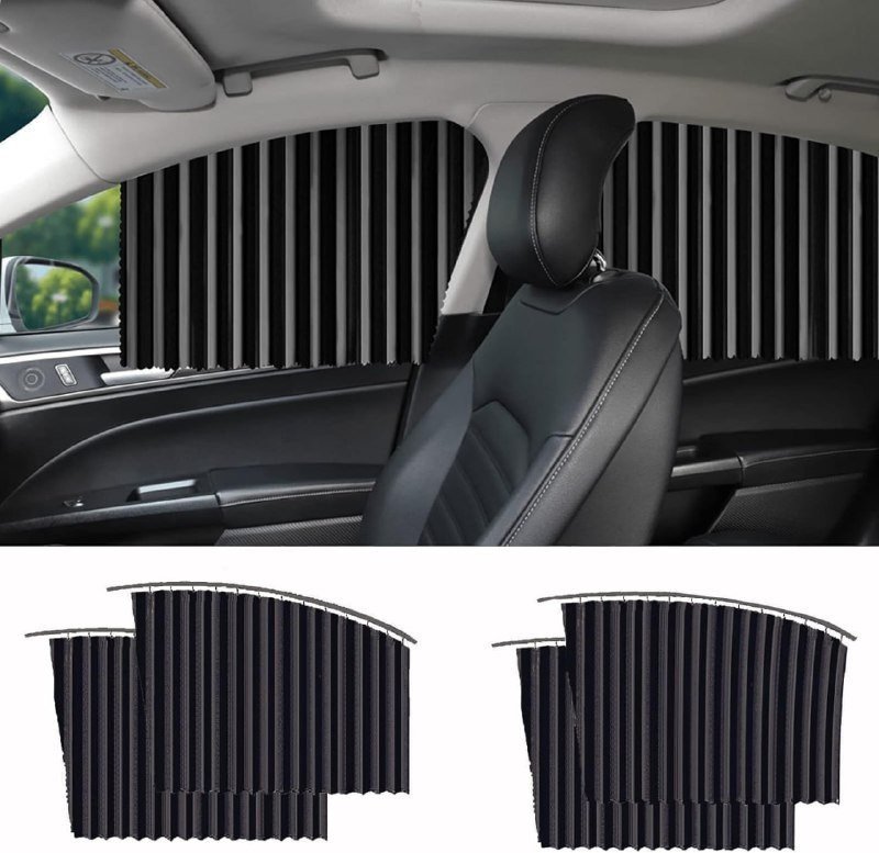 SmartGadgets 4pcs Universal Magnetic Car Side Window Curtains – Foldable Sunshade Privacy Screen with Pleated Design, Removable and Heat-Blocking