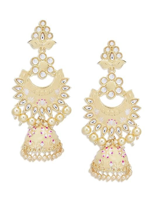 Fabulous Pearl Gold Plated Kundan Lotus Meenakari Jhumki Earring for Women (SKR73279)