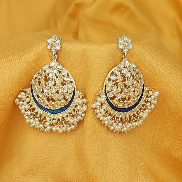 Glorious Pearl Gold Plated Kundan Chandbali Earring for Women.