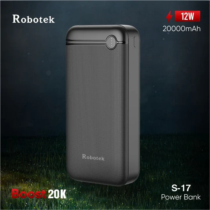 ROBOTEK S17 Boost 20000mAh Power bank with 12W Fast Charging | Quick Charge 3.0 | Li-Polymer Power Bank | Dual Input Type C & Micro USB | Dual Output USB Type A | Compatible with iPhone, Android Phone