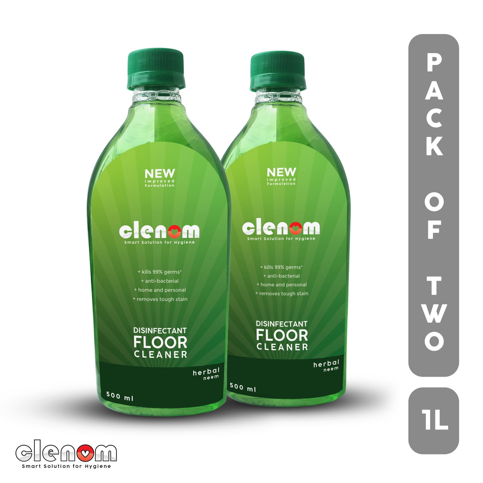 Clenom Disinfactant Floor Cleaner 1L (pack of 2), Each 500 ml