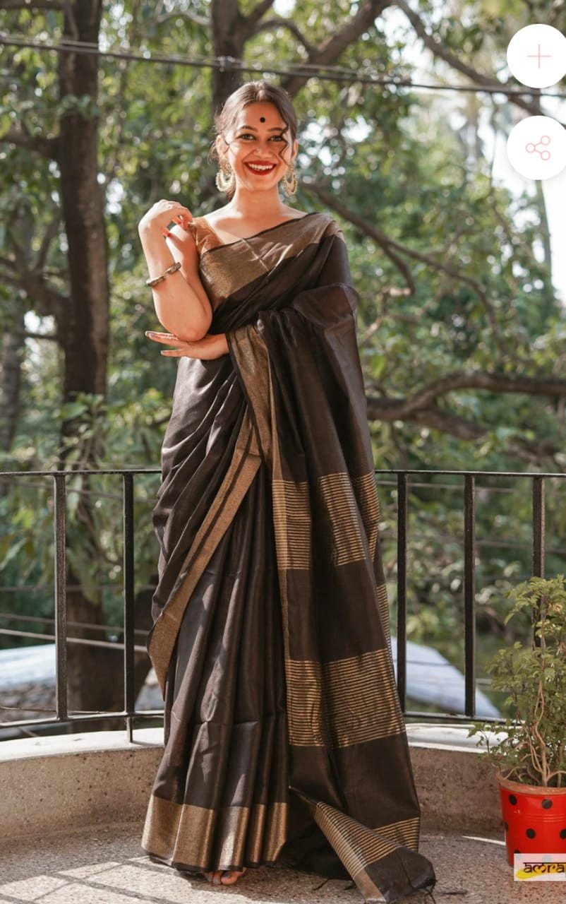 Edathal Star Collection's Attractive & Stylish Viscose Silk Saree With Copper Twisted Pallu - Dark Brown Colour | Viscose Silk Saree