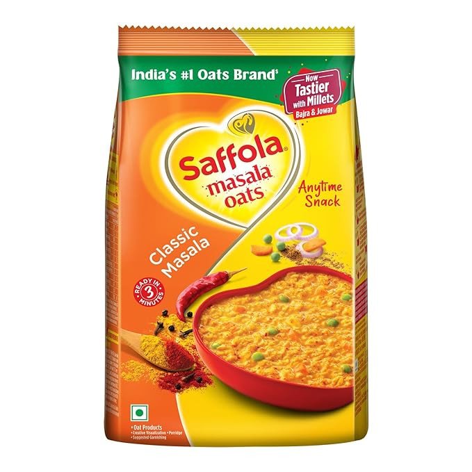 Saffola Masala Oats | Classic Masala | Tasty, Anytime Snack | Ready In 3 Mins | Millets Goodness- With Bajra & Jowar | No Maida , No Added Preservatives | Helps Manage Weight |500G ..