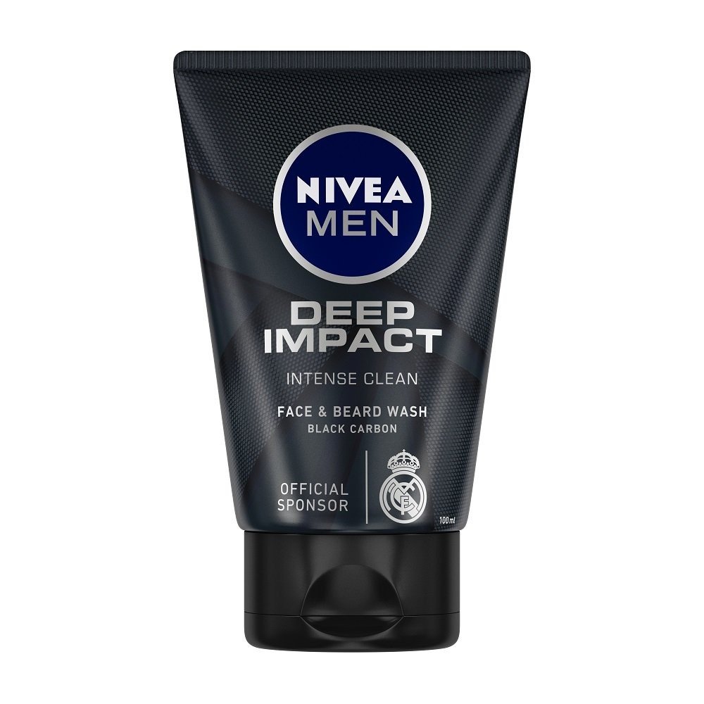 NIVEA Men Face Wash ( 100g) Deep Impact Intense Clean, for Beard & Face, with Black Carbon