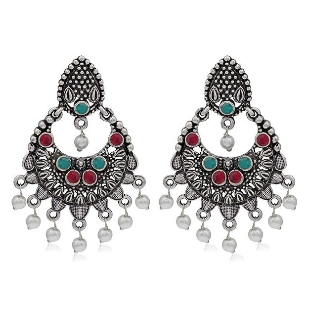 Brilliant Oxidised Pearl Chandbali Earring For Women (SKR56804)