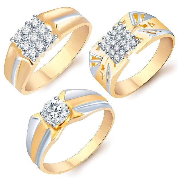 Stylish Gold Plated Cz Set Of 3 Gents Ring Combo For Women - 440CB1650SK_18