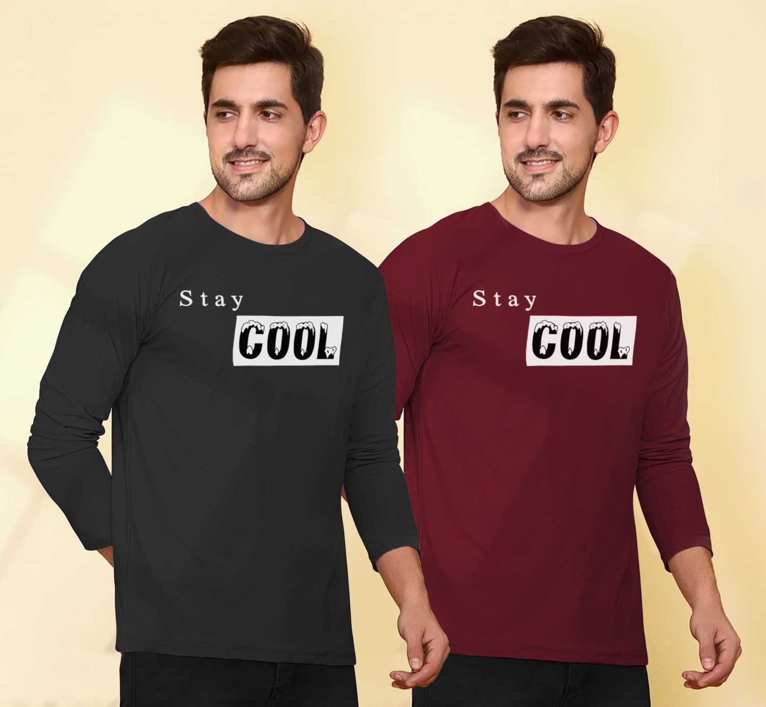 LG Garments Trendy Stylish Round Neck Full Sleeves Cotton T-Shirts For Men - Multi-colour (Combo Pack Of 2) | Men's T-Shirt (2 in 1) (S, M, L, XL, XXL)