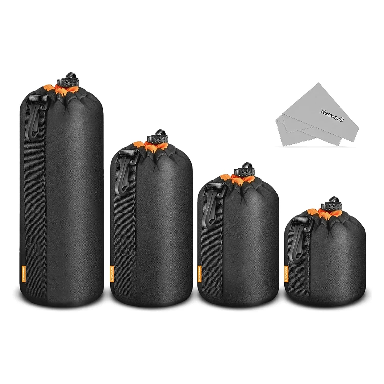 NEEWER 4 Pack Camera Lens Bag - Black/Orange