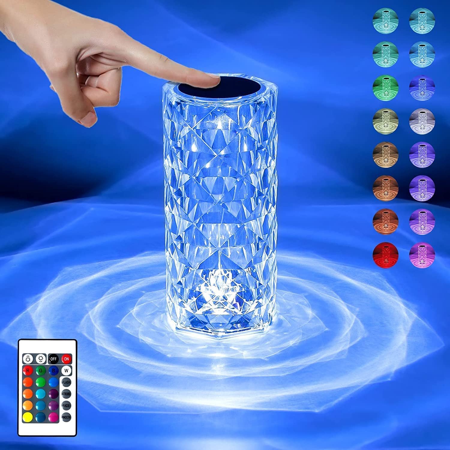 SmartGadgets Rose Crystal Diamond LED Table Lamp | 16 Color Changing Touch Bedside Night Light with Remote | USB Rechargeable Decorative Lamp for Bedroom, Living Room, Party & Dinner Decor