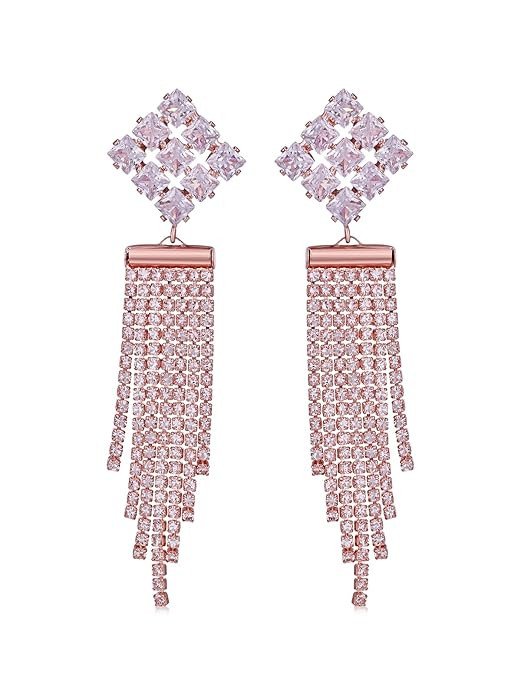 Rose Gold Plated White AD Stones Studded Multilayered Dangler Earrings | Western Fashion Jewellery For Women (E104999)