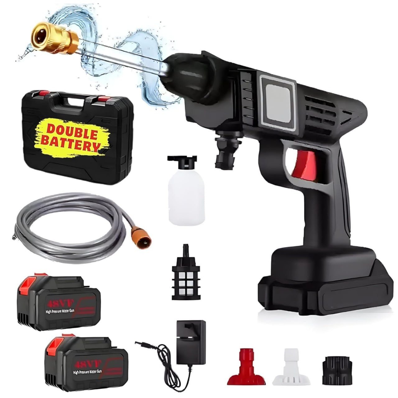 SmartGadgets Cordless Car Washer High Pressure Gun – 48V Portable Pressure Washer for Car, Bike, Home | water spray gun for wash | 5M Hose Pipe & Adjustable Nozzle (Double Battery) CAR Cleaning Gun