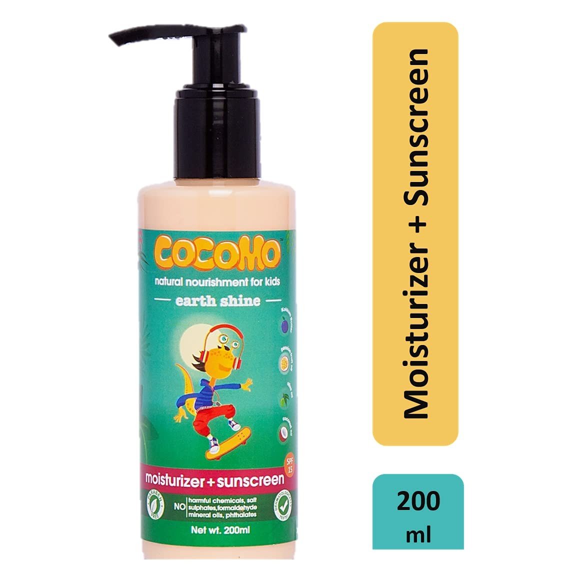 Cocomo Natural Kids Moisturizer + Sunscreen Lotion, Coconut & Olive Oil, SPF 15, Citrus Fragrance, Gentle Daily Use, Earth Shine 200ml (Age: 4+)