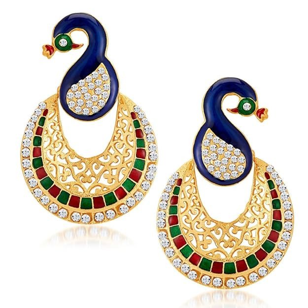 Glamorous Peacock Gold Plated Australian Diamond Earrings for Women.