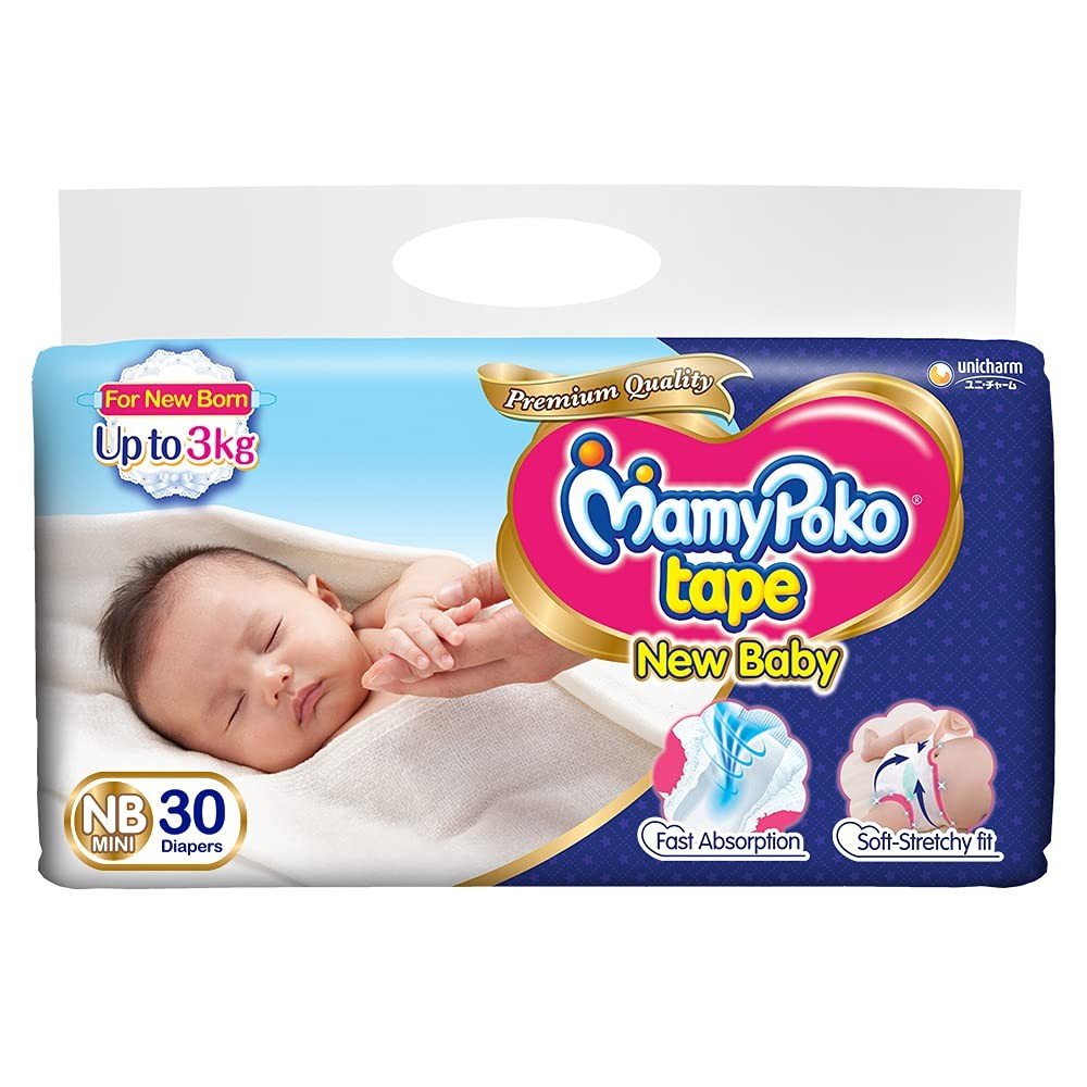 MAMY POKO  NEW BABY Tape (Daiper ) air-silky sheet that touches the baby's skin gently NB MINI 30 NOS up to 3 kg