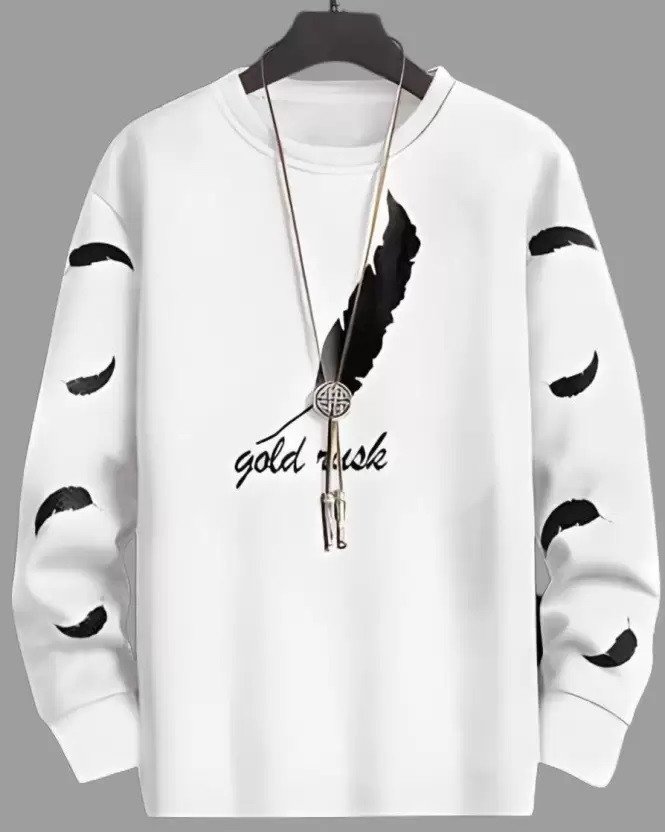 L G Garments Trendy Cotton Rich Blend Round Neck Full Sleeve Printed T-Shirt For Men - Black & White (S, M, L, XL, XXL)