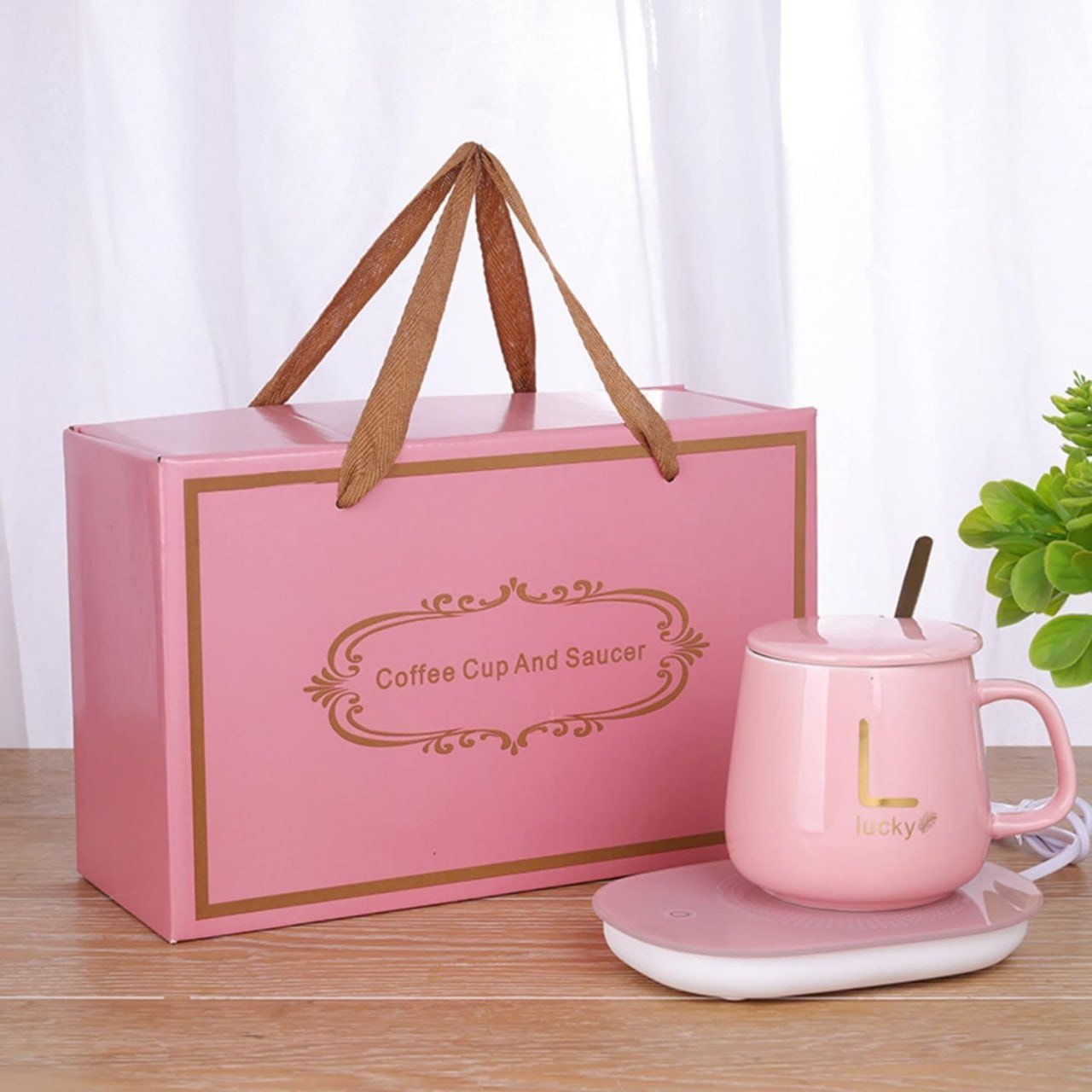 SmartGadgets Constant Temperature Beverage Mug Warmer Coffee Cup Warmer Set for Cocoa Tea Water Milk for Home Office Desk Use Pink