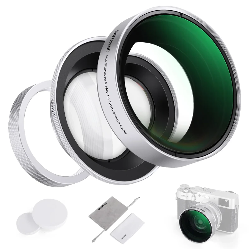 NEEWER 49mm 0.43x Fisheye & 1.4x Macro Additional Lens for Fujifilm X100 Series Cameras (LS-46)