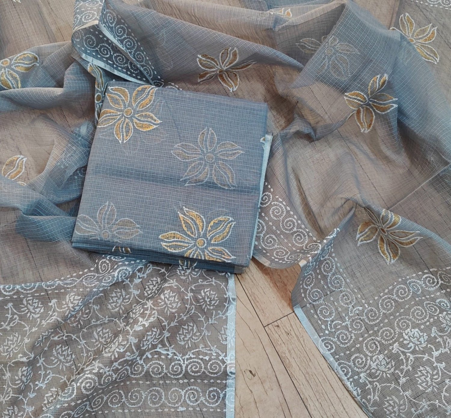 Edathal Star Collection's Elegant Kota Doria Pure Cotton Printed Dress Material | Top And Dupata