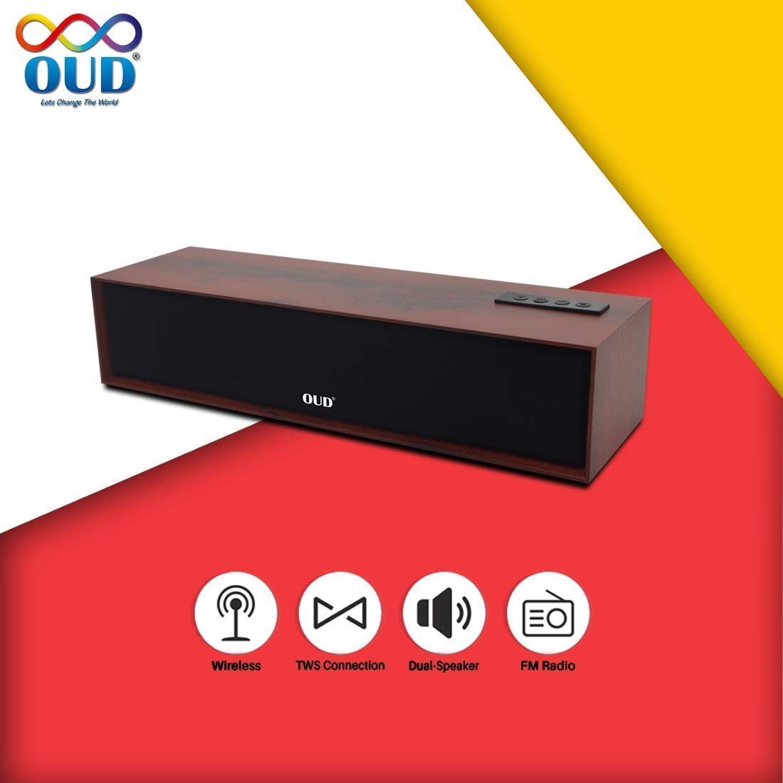 OUD Mega Bass Wooden Sound Bar Wireless 10W with 2000 mAh