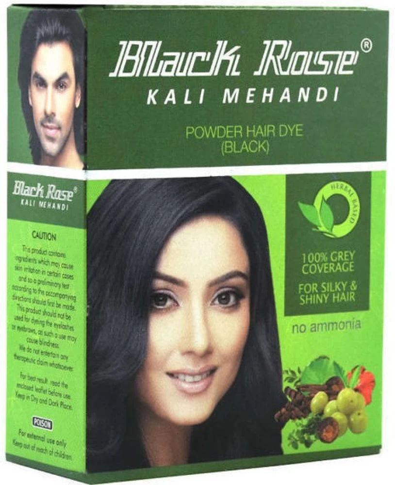 Henna Black Rose Kali Mehandi Hair Dye (Black) (Pack of 10) | Henna Powder Black