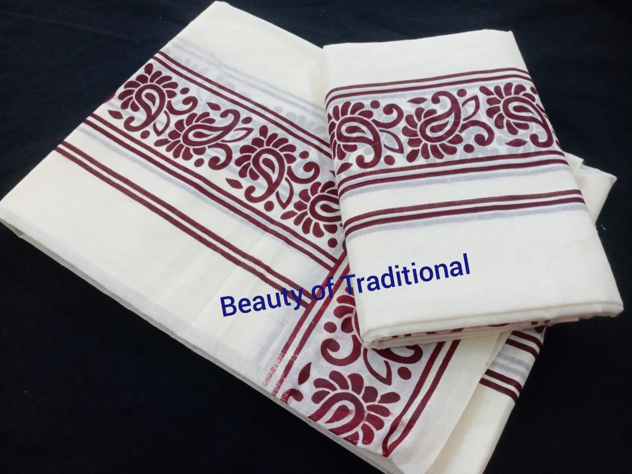 Avanika Collection's Kerala Traditional Pure Cotton Printed Types Set Mundu